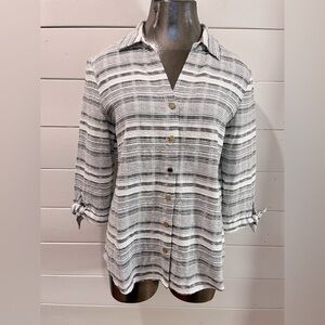 🤍ANNE KLEIN – Striped Button-Up Blouse – Size L (based on measurements)